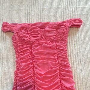 MAJORELLE Pink Ruched Midi Dress